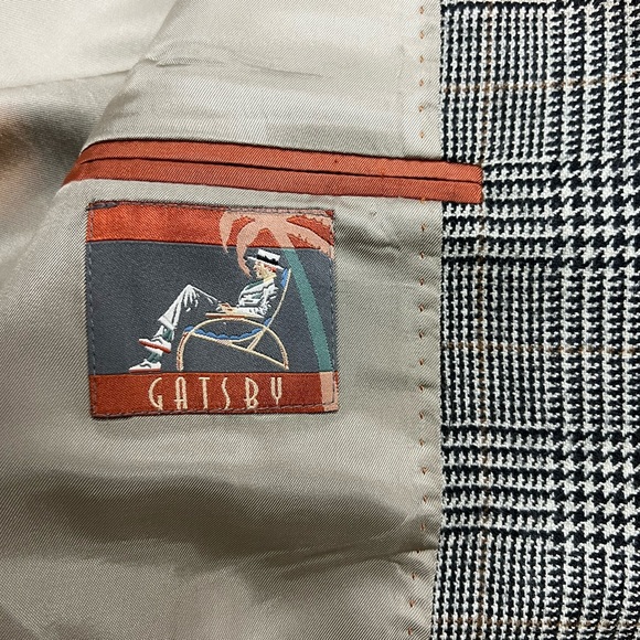 Men's Gatsby 44XL Lambswool Houndstooth Plaid Brown Tan 2-Button Blazer Jacket - Picture 11 of 12